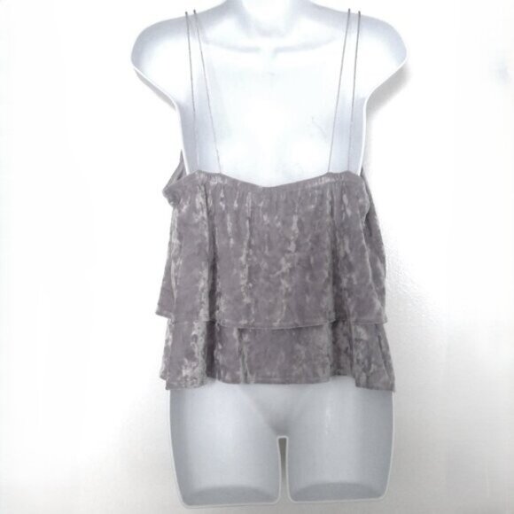 Express One Eleven Strappy Top Gray Velvety Tiered Dressy Cami Stretch EUC Sz M - Picture 2 of 4